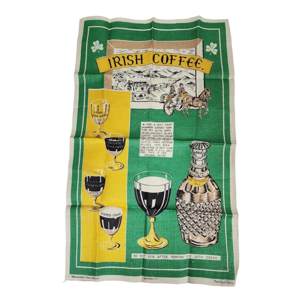 Fast Colours Dunmoy Pure Irish Kitchen Linen Tea Towel Irish Coffee & Whiskey